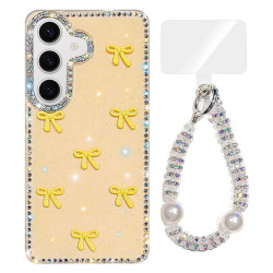 For Samsung Galaxy S24+ 5G Sparkling IMD Colorful Bow Phone Case with Bracelet(Glitter Light Yellow)