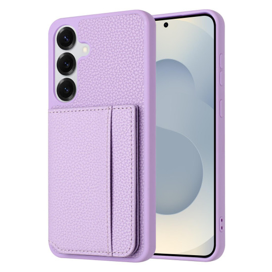 For Samsung Galaxy S24+ 5G Litchi Pattern Magnetic Card Bag Holder Phone Case(Purple)