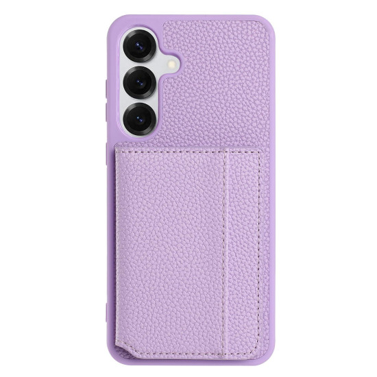 For Samsung Galaxy S24+ 5G Litchi Pattern Magnetic Card Bag Holder Phone Case(Purple)
