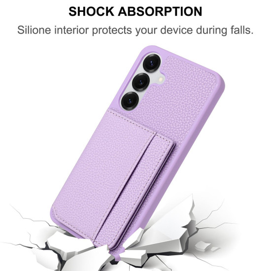 For Samsung Galaxy S24+ 5G Litchi Pattern Magnetic Card Bag Holder Phone Case(Purple)