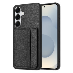 For Samsung Galaxy S24+ 5G Litchi Pattern Magnetic Card Bag Holder Phone Case(Black)