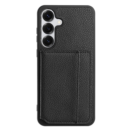 For Samsung Galaxy S24+ 5G Litchi Pattern Magnetic Card Bag Holder Phone Case(Black)