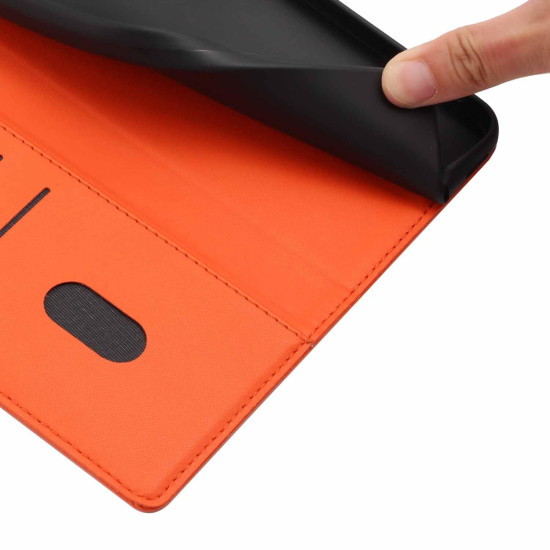 For Samsung Galaxy S23+ 5G Tree Cat Embossed Flip Vegan Leather Phone Case(Orange)