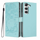 For Samsung Galaxy S23+ 5G Tree Cat Embossed Flip Vegan Leather Phone Case(Light Green)