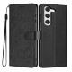 For Samsung Galaxy S23+ 5G Tree Cat Embossed Flip Vegan Leather Phone Case(Black)