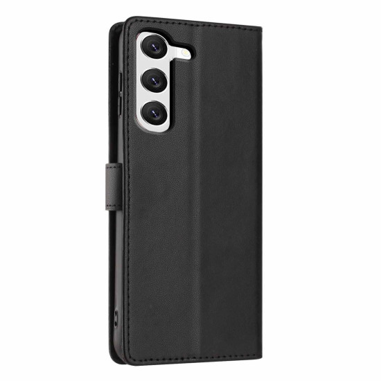 For Samsung Galaxy S23+ 5G Tree Cat Embossed Flip Vegan Leather Phone Case(Black)