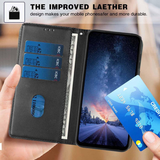 For Samsung Galaxy S23+ 5G Tree Cat Embossed Flip Vegan Leather Phone Case(Black)