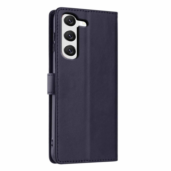 For Samsung Galaxy S23+ 5G Tree Cat Embossed Flip Vegan Leather Phone Case(Dark Blue)