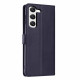 For Samsung Galaxy S23+ 5G Tree Cat Embossed Flip Vegan Leather Phone Case(Dark Blue)