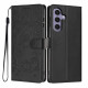 For Samsung Galaxy S24+ 5G Tree Cat Embossed Flip Vegan Leather Phone Case(Black)