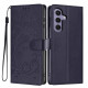 For Samsung Galaxy S24+ 5G Tree Cat Embossed Flip Vegan Leather Phone Case(Dark Blue)