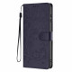 For Samsung Galaxy S24+ 5G Tree Cat Embossed Flip Vegan Leather Phone Case(Dark Blue)