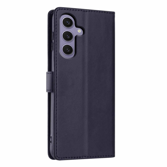 For Samsung Galaxy S24+ 5G Tree Cat Embossed Flip Vegan Leather Phone Case(Dark Blue)