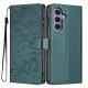 For Samsung Galaxy S24+ 5G Tree Cat Embossed Flip Vegan Leather Phone Case(Deep Green)