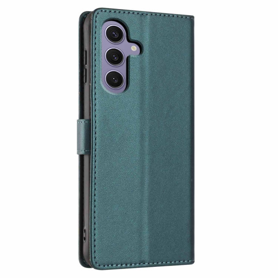 For Samsung Galaxy S24+ 5G Tree Cat Embossed Flip Vegan Leather Phone Case(Deep Green)