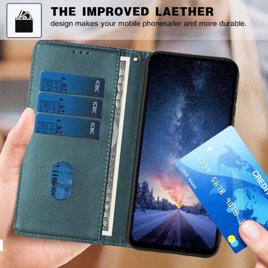 For Samsung Galaxy S24+ 5G Tree Cat Embossed Flip Vegan Leather Phone Case(Deep Green)