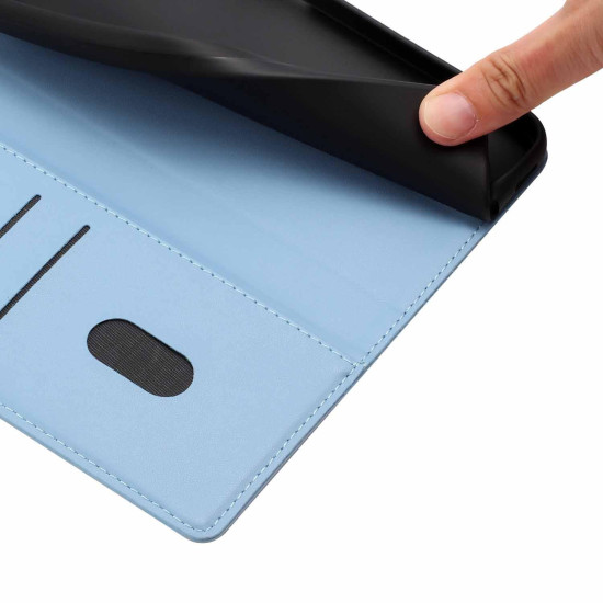 For Samsung Galaxy S24+ 5G Tree Cat Embossed Flip Vegan Leather Phone Case(Sky Blue)