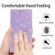 For Samsung Galaxy S24+ 5G Tree Cat Embossed Flip Vegan Leather Phone Case(Purple)