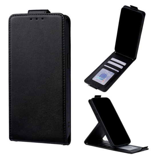 For Samsung Galaxy S24+ 5G Vertical Flip Cover Solid Color Vegan Leather Phone Case with Crossbody Chain(Black)