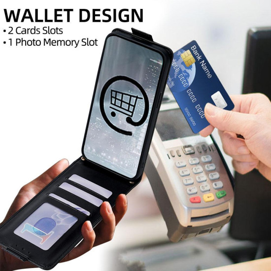 For Samsung Galaxy S24+ 5G Vertical Flip Cover Solid Color Vegan Leather Phone Case with Crossbody Chain(Black)