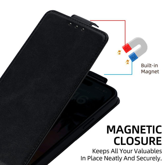 For Samsung Galaxy S24+ 5G Vertical Flip Cover Solid Color Vegan Leather Phone Case with Crossbody Chain(Black)