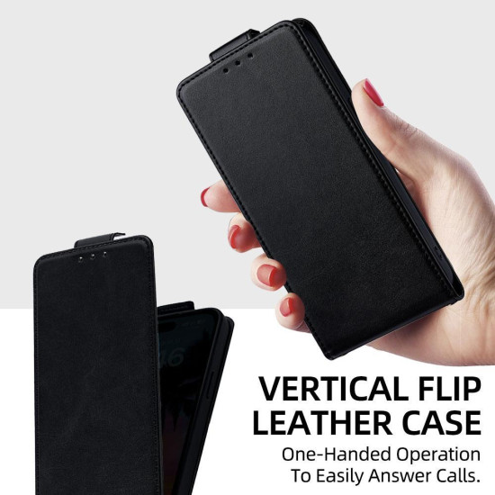 For Samsung Galaxy S24+ 5G Vertical Flip Cover Solid Color Vegan Leather Phone Case with Crossbody Chain(Black)