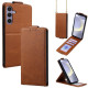 For Samsung Galaxy S24+ 5G Vertical Flip Cover Solid Color Vegan Leather Phone Case with Crossbody Chain(Brown)
