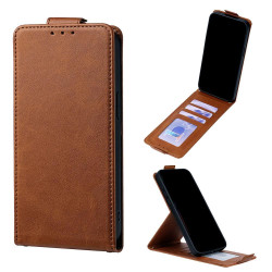 For Samsung Galaxy S24+ 5G Vertical Flip Cover Solid Color Vegan Leather Phone Case with Crossbody Chain(Brown)