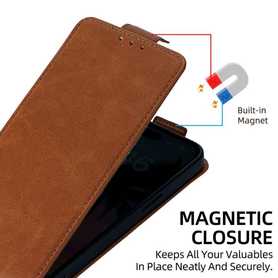 For Samsung Galaxy S24+ 5G Vertical Flip Cover Solid Color Vegan Leather Phone Case with Crossbody Chain(Brown)