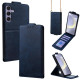 For Samsung Galaxy S24+ 5G Vertical Flip Cover Solid Color Vegan Leather Phone Case with Crossbody Chain(Blue)