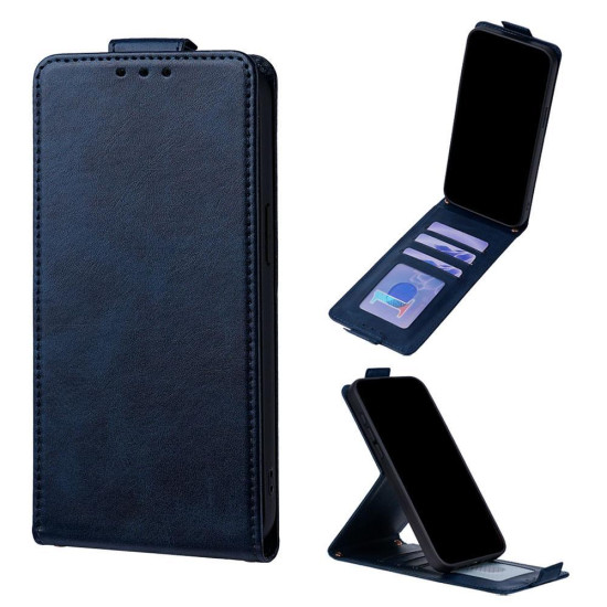 For Samsung Galaxy S24+ 5G Vertical Flip Cover Solid Color Vegan Leather Phone Case with Crossbody Chain(Blue)