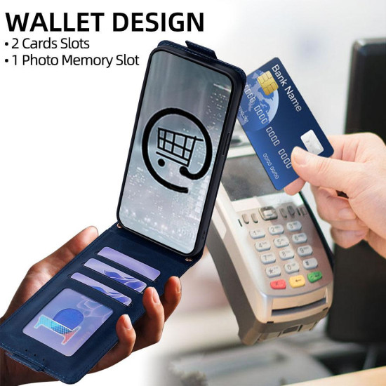 For Samsung Galaxy S24+ 5G Vertical Flip Cover Solid Color Vegan Leather Phone Case with Crossbody Chain(Blue)