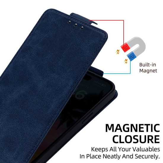 For Samsung Galaxy S24+ 5G Vertical Flip Cover Solid Color Vegan Leather Phone Case with Crossbody Chain(Blue)
