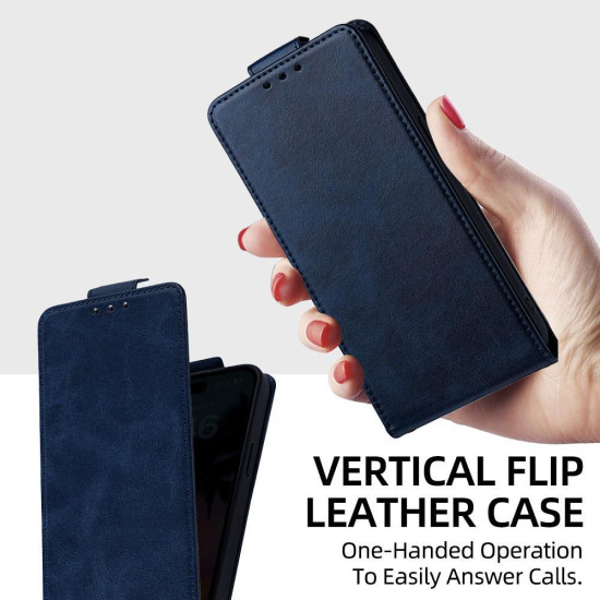 For Samsung Galaxy S24+ 5G Vertical Flip Cover Solid Color Vegan Leather Phone Case with Crossbody Chain(Blue)