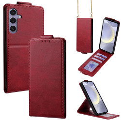 For Samsung Galaxy S24+ 5G Vertical Flip Cover Solid Color Vegan Leather Phone Case with Crossbody Chain(Red)