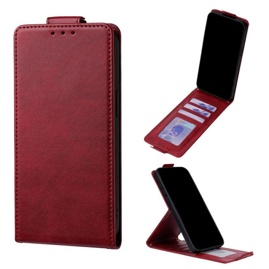 For Samsung Galaxy S24+ 5G Vertical Flip Cover Solid Color Vegan Leather Phone Case with Crossbody Chain(Red)