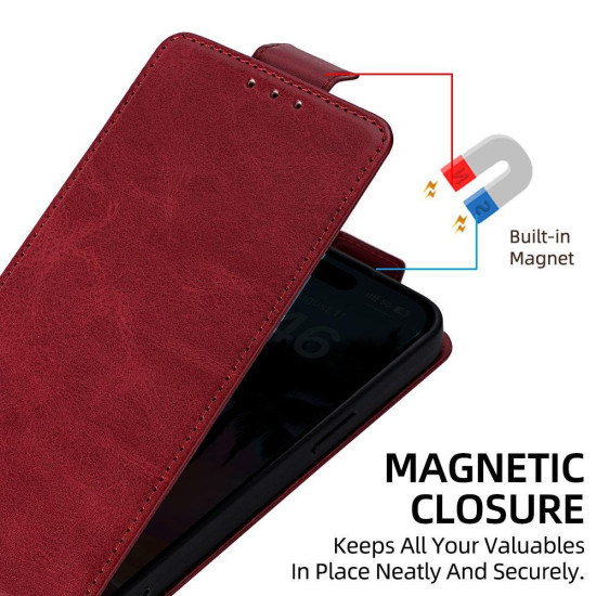 For Samsung Galaxy S24+ 5G Vertical Flip Cover Solid Color Vegan Leather Phone Case with Crossbody Chain(Red)