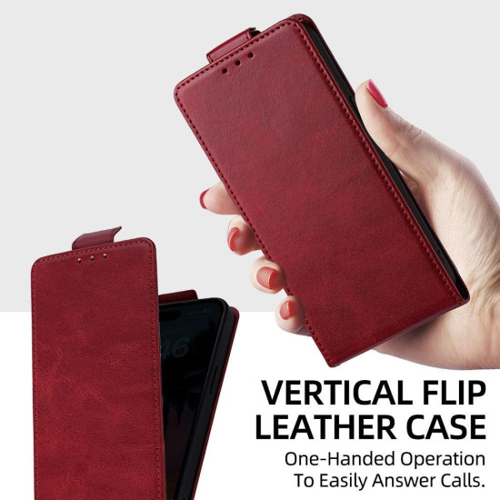 For Samsung Galaxy S24+ 5G Vertical Flip Cover Solid Color Vegan Leather Phone Case with Crossbody Chain(Red)
