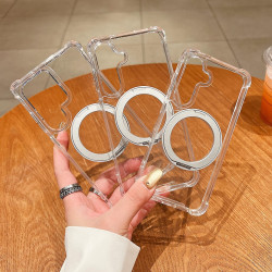 For Samsung Galaxy S24+ 5G Four Corner Shockproof Space Magnetic Phone Case with 360 Degrees Rotating Holder(Transparent)