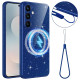 For Samsung Galaxy S24+ 5G Fine Hole Glossy Glitter Magnetic TPU Phone Case with Same Color Hand Strap(Blue)