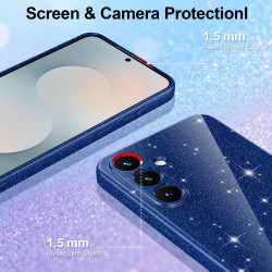 For Samsung Galaxy S24+ 5G Fine Hole Glossy Glitter Magnetic TPU Phone Case with Same Color Hand Strap(Blue)
