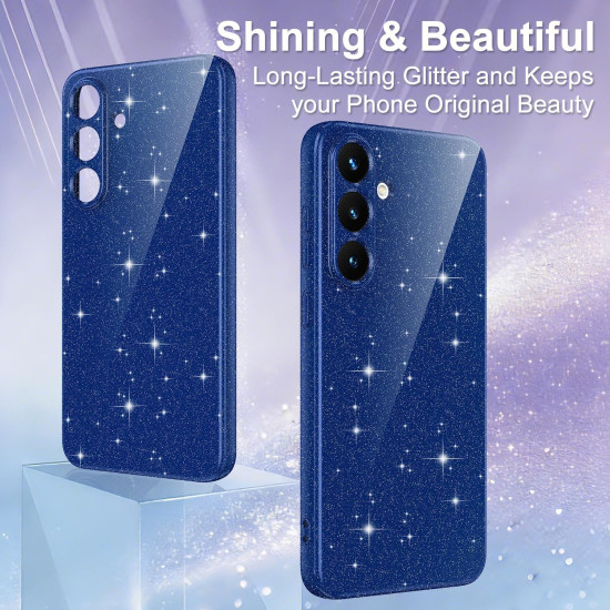 For Samsung Galaxy S24+ 5G Fine Hole Glossy Glitter Magnetic TPU Phone Case with Same Color Hand Strap(Blue)