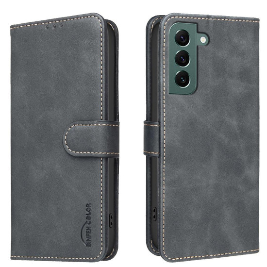 For Samsung Galaxy S24+ 5G Solid Color Calfskin Texture RFID Vegan Leather Phone Case(Black)
