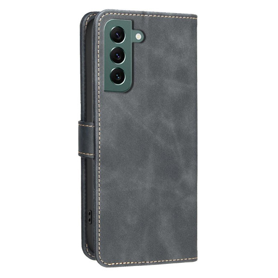 For Samsung Galaxy S24+ 5G Solid Color Calfskin Texture RFID Vegan Leather Phone Case(Black)