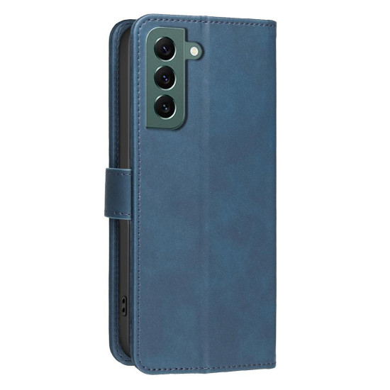 For Samsung Galaxy S24+ 5G Solid Color Calfskin Texture RFID Vegan Leather Phone Case(Blue)