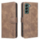 For Samsung Galaxy S24+ 5G Solid Color Calfskin Texture RFID Vegan Leather Phone Case(Brown)