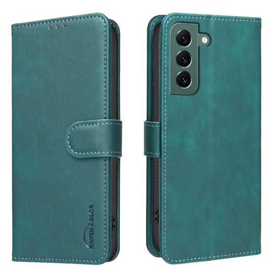For Samsung Galaxy S24+ 5G Solid Color Calfskin Texture RFID Vegan Leather Phone Case(Green)
