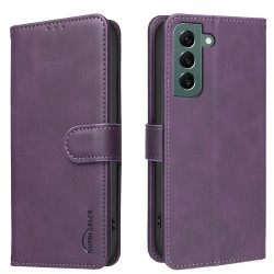 For Samsung Galaxy S24+ 5G Solid Color Calfskin Texture RFID Vegan Leather Phone Case(Purple)