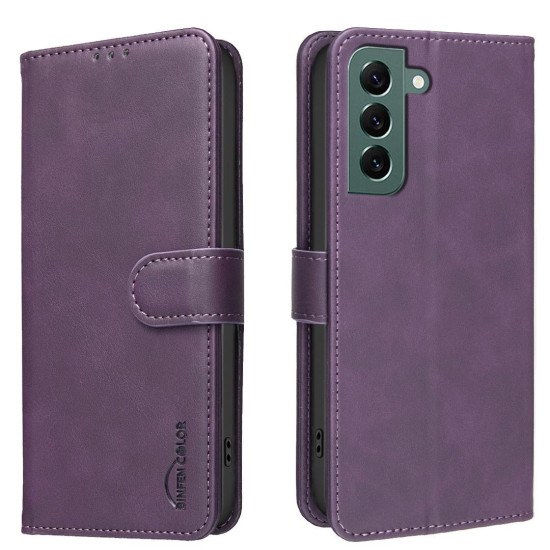 For Samsung Galaxy S24+ 5G Solid Color Calfskin Texture RFID Vegan Leather Phone Case(Purple)