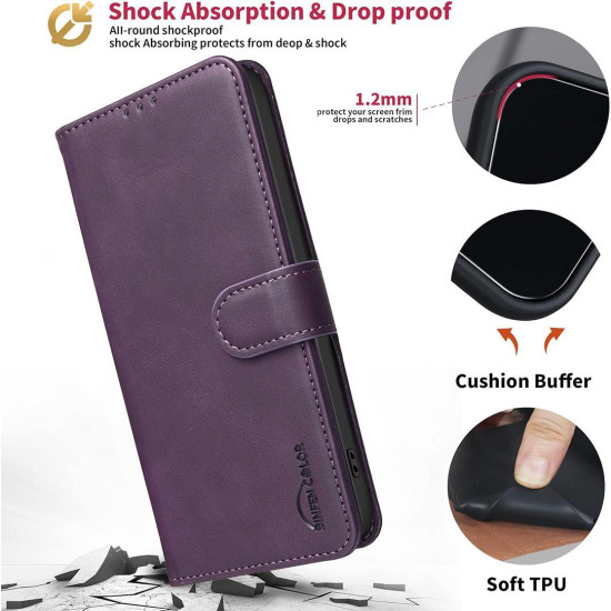 For Samsung Galaxy S24+ 5G Solid Color Calfskin Texture RFID Vegan Leather Phone Case(Purple)